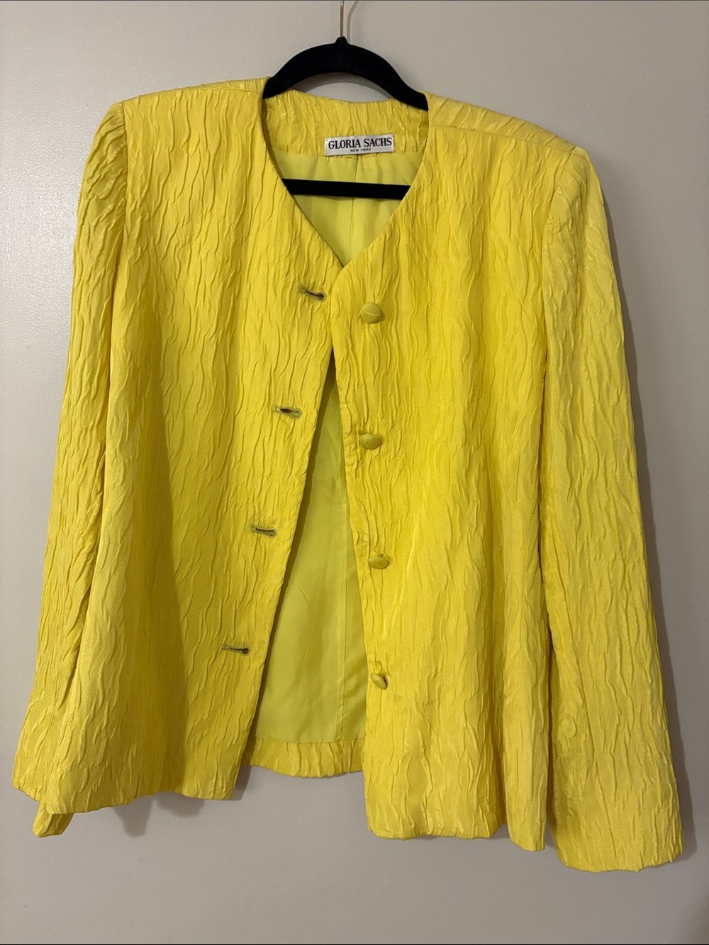 Vintage Gloria Sachs Yellow Textured Button-Front Women's Jacket